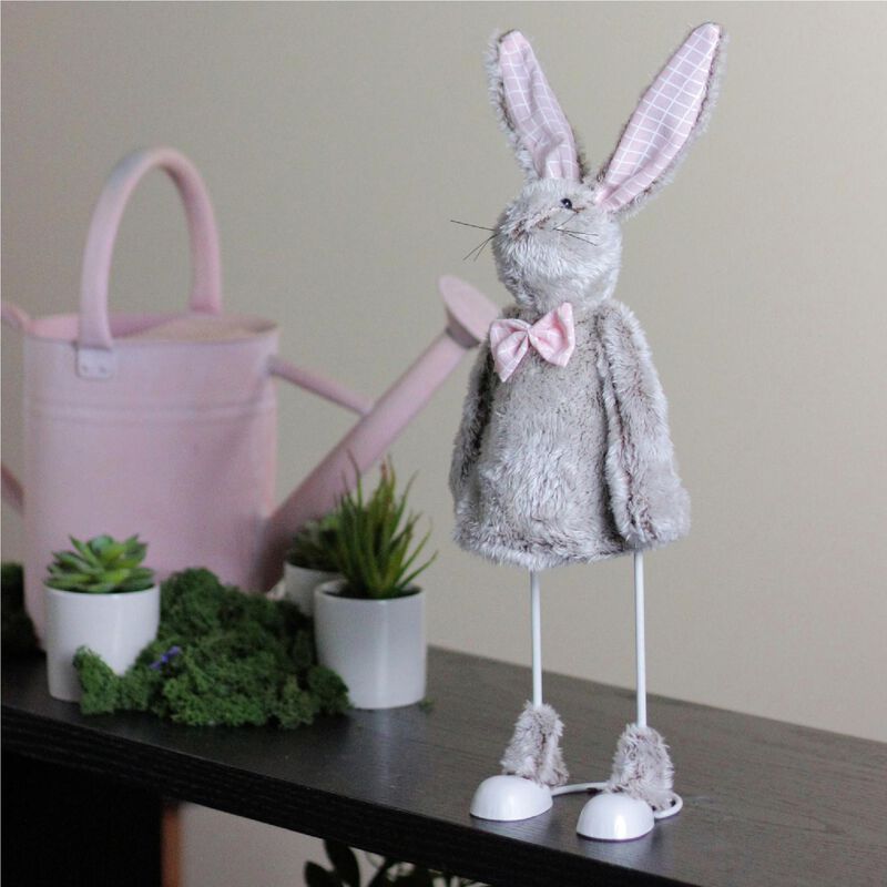 17" Gray and Pink Spring Loaded Rabbit Table Top Easter Figure