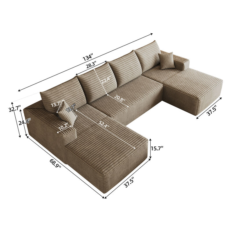 Vitpug 134" Comfort U Shaped Cloud Sectional Sofa image number 3