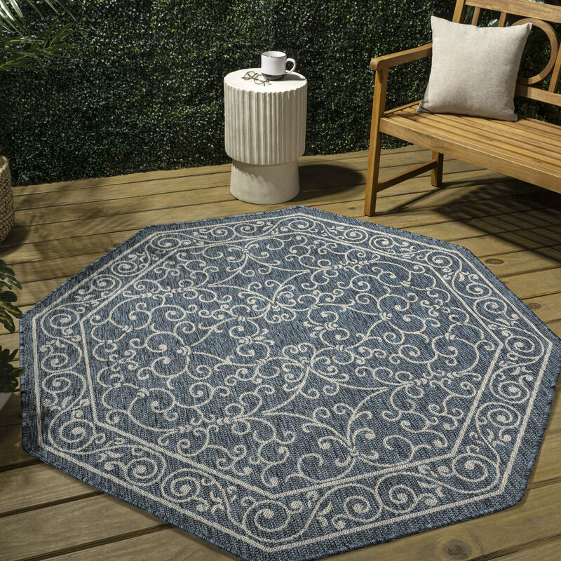 Charleston Vintage Filigree Textured Weave Octagon Indoor/Outdoor Area Rug