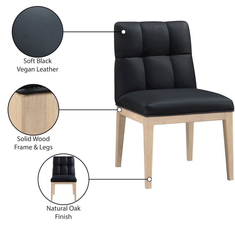 Meridian Furniture Adrian Black Vegan Leather Dining Side Chair, Set of 2