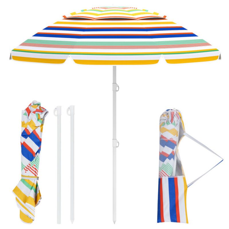 6.5 Feet Beach Umbrella with UPF 50+ Sun Protection and Push Button Tilt-Colorful image number 0