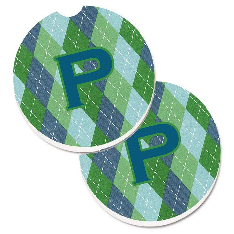 Caroline's Treasures Initial P Monogram - Blue Argoyle Set of 2 Cup Holder Car Coasters CJ1020-PCARC, 2.56, Multicolor