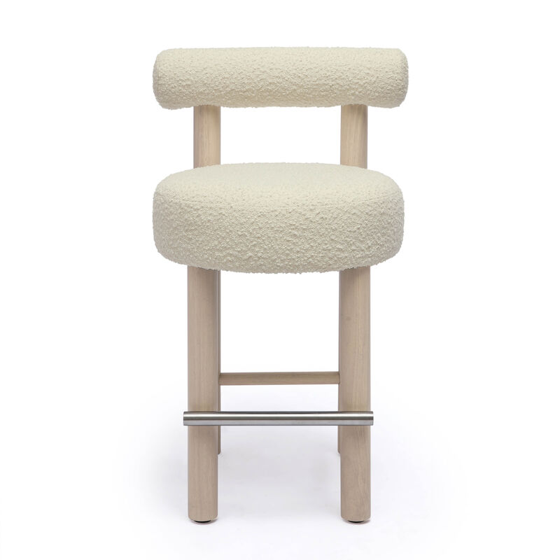 Carmel Cream Boucle and Solid Wood Counter Stool