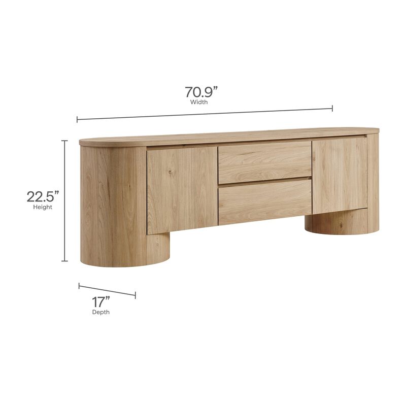 Modway Duval 71 Inch Oval TV Stand in Black &ndash; Low Profile Mid Century Modern Media Cabinet - Living Room Entertainment Center with Storage image number 2