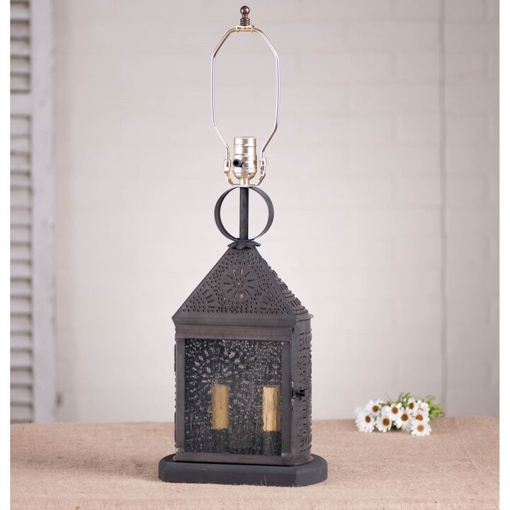 Irvins Country Tinware Harbor Lamp Base With Chisel In Kettle Black
