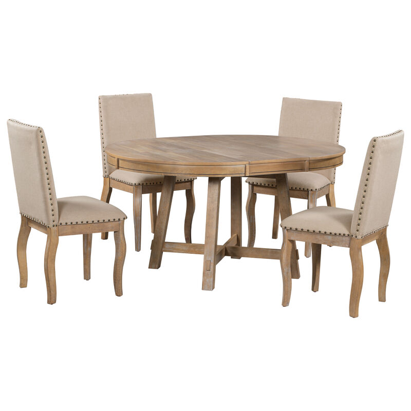 Whisen 5-Piece Farmhouse Dining Table Set with Extendable Dining Table and 4 Upholstered Dining Chairs - Espresso