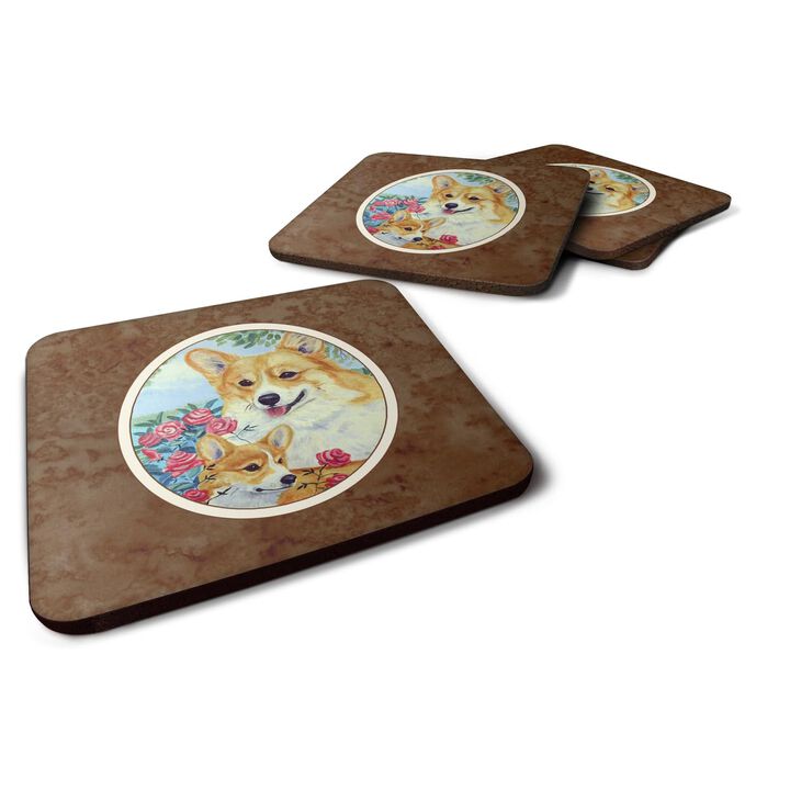 Caroline's Treasures 7084FC Corgi Momma Loves Roses Foam Coasters (Set of 4), 3.5, Multicolor