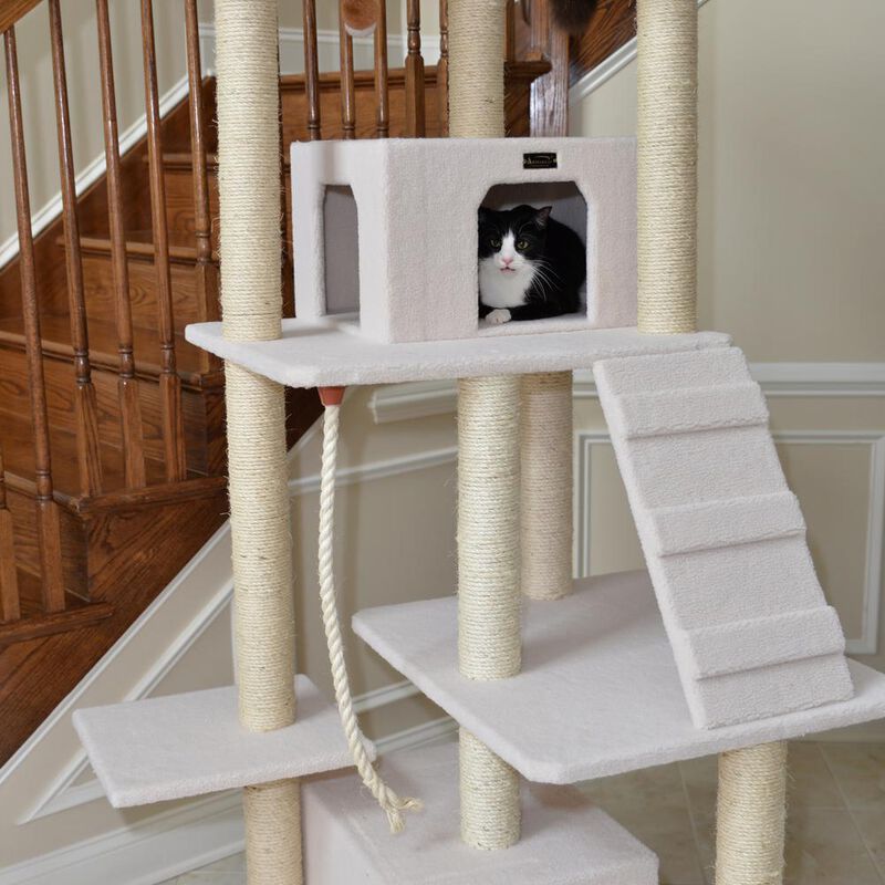 Armarkat Classic Real Wood Cat Tree In Ivory, Multi Levels With Ramp