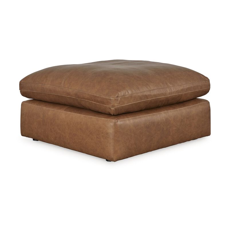 Accent Ottoman, 42 Inch Square, Caramel Brown Faux Leather, Non Skid