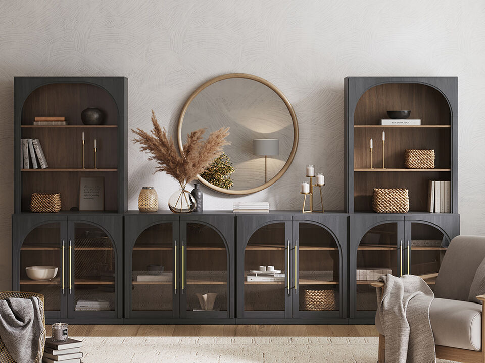 6-Piece Modular TV Stand Set with Entertainment Center and 2 Hutch Storage Units