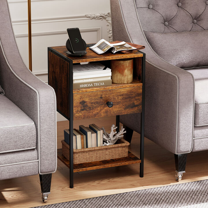 Modern Nightstand with Charging Station, USB Ports and Electrical Outlets