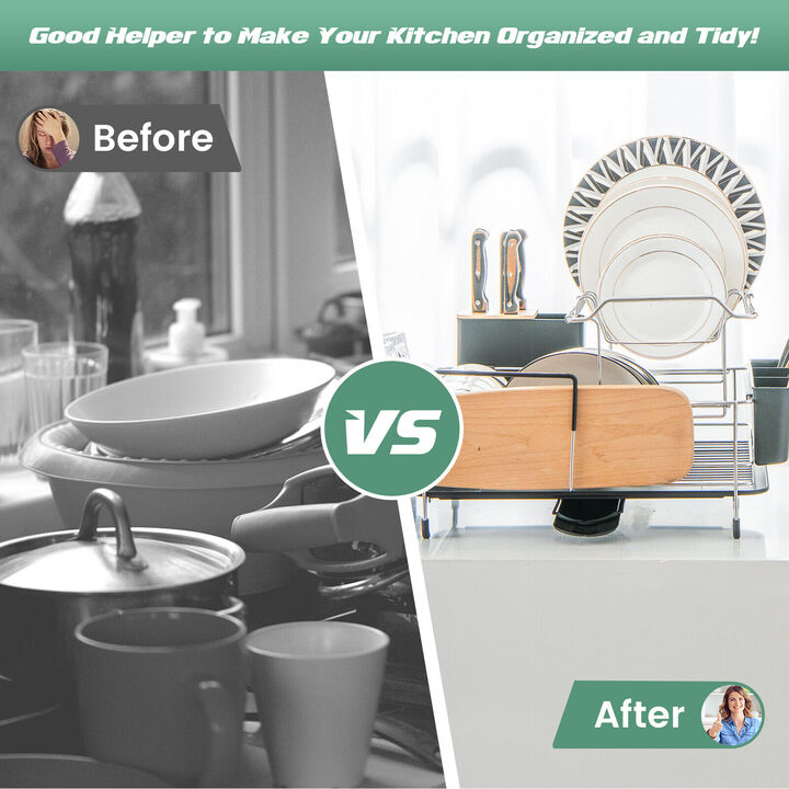 2-Tier Detachable Dish Rack with Drainboard and 360� Swivel Spout