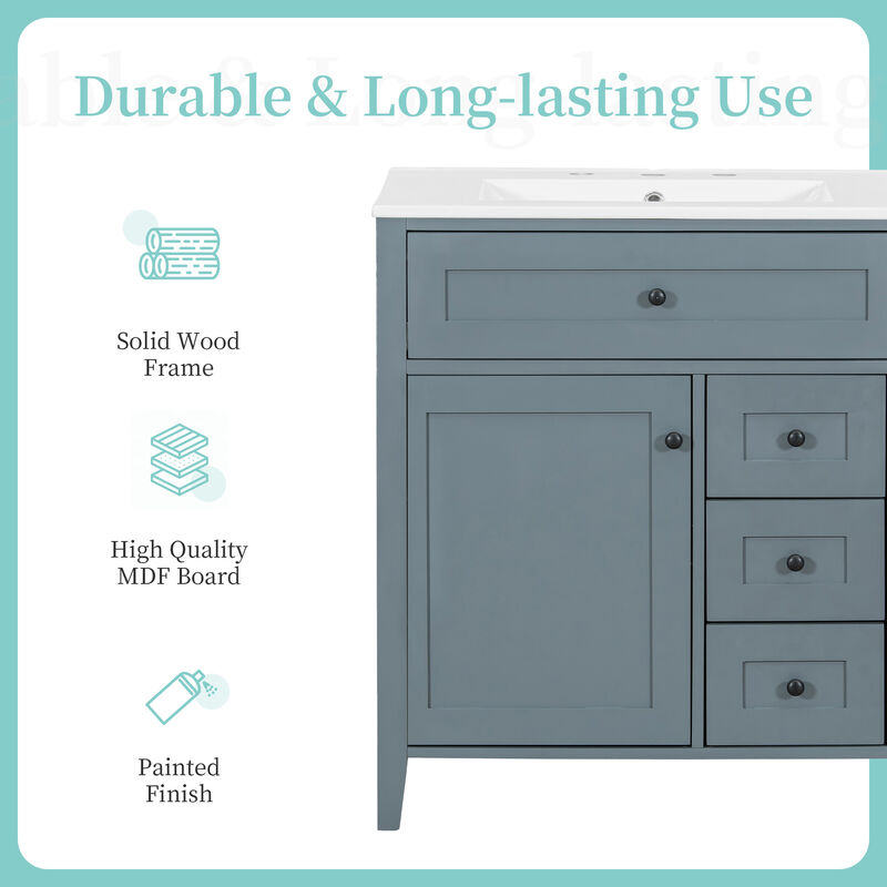 Merax Bathroom Storage Vanity with Left Adjustable Shelving Cabinet & 3 Right Smooth-Glide Drawers image number 8