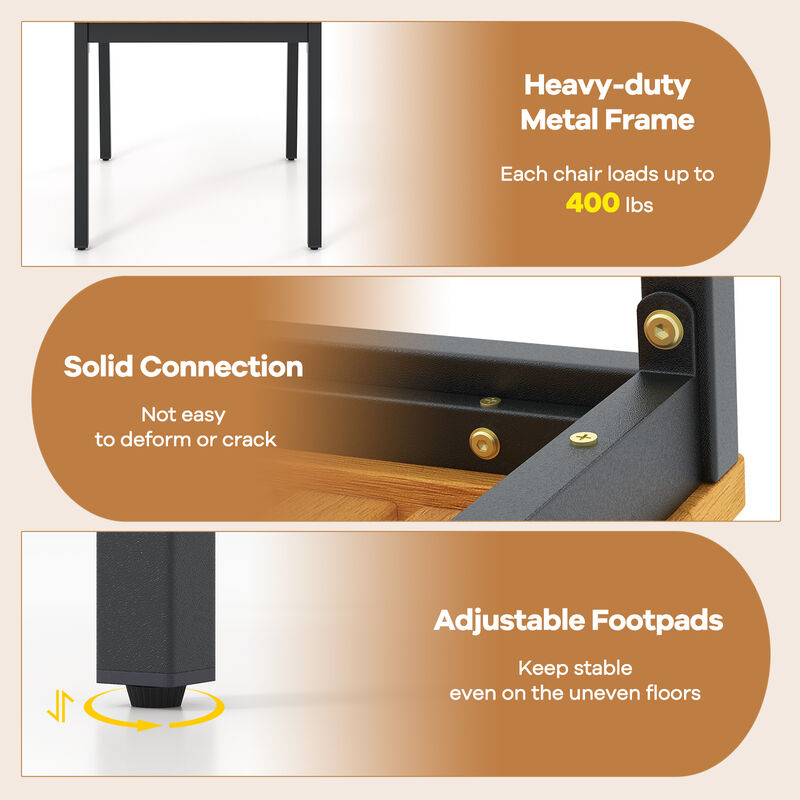 Patio Dining Chair Set of 2 with Metal and Acacia Wood Frame