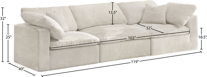 Meridian Furniture Cozy Cream Velvet Comfort Modular Sofa