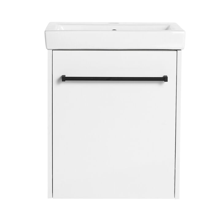 ELEMENT ACE Compact Floating Wall-Mounted Bathroom Vanity with Integrated Ceramic Sink and Soft-Close Cabinet Storage