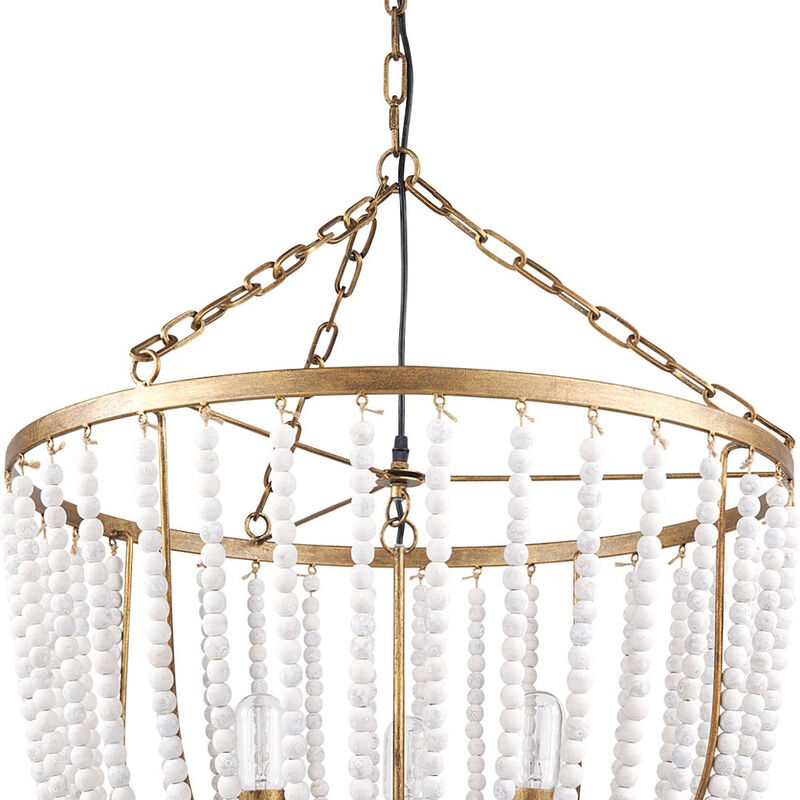 HomeRoots Gold And White Empire Three Light Metal and Beads Dimmable Chandelier image number 2
