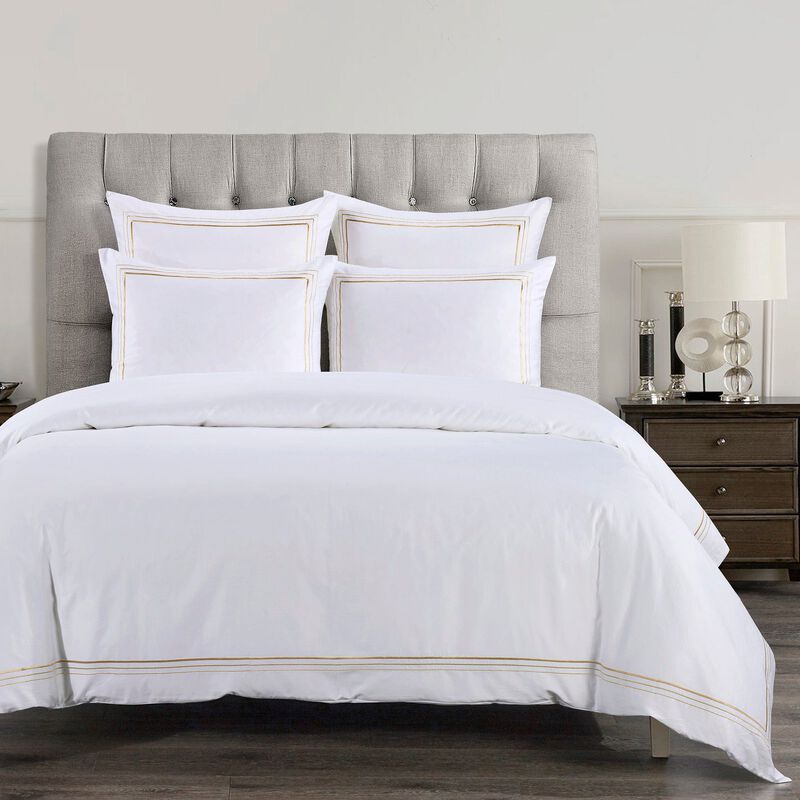 Border Embroidery Queen Gold Duvet Cover Set image number 1