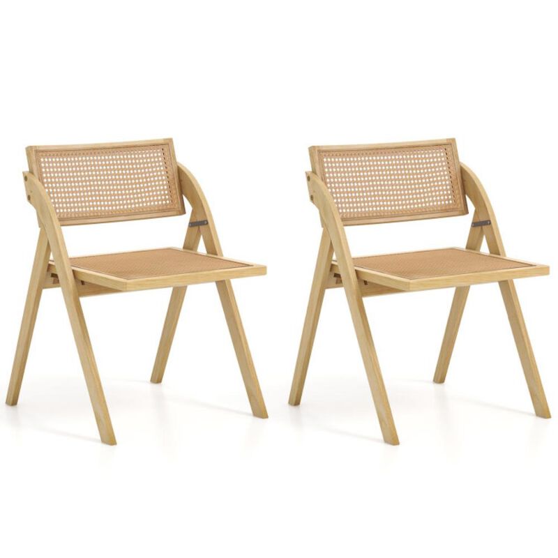 Hivvago Foldable Dining Chairs Set of 2 with Woven Rattan Backrest