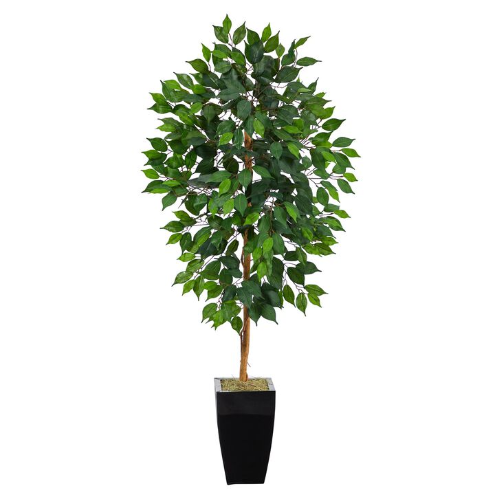 HomPlanti 4.5 Feet Ficus Artificial Tree in Black Metal Planter