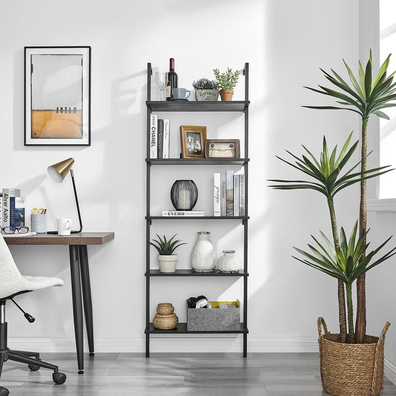 Everett 5-Tier Open Display Stand Wall Mount Modern Metal Frame Ladder Shelf