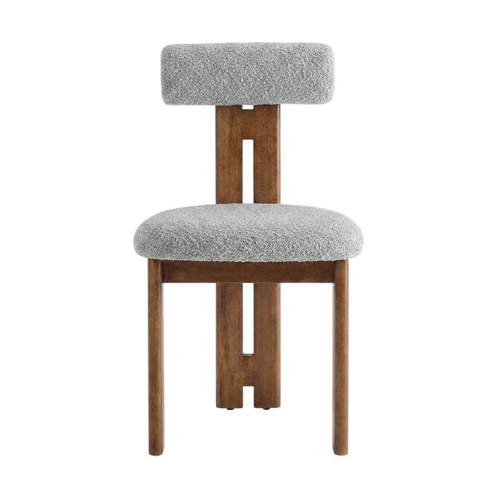 Boucle Fabric Upholstered Dining Chairs, French Oak Ivory, Set of 2