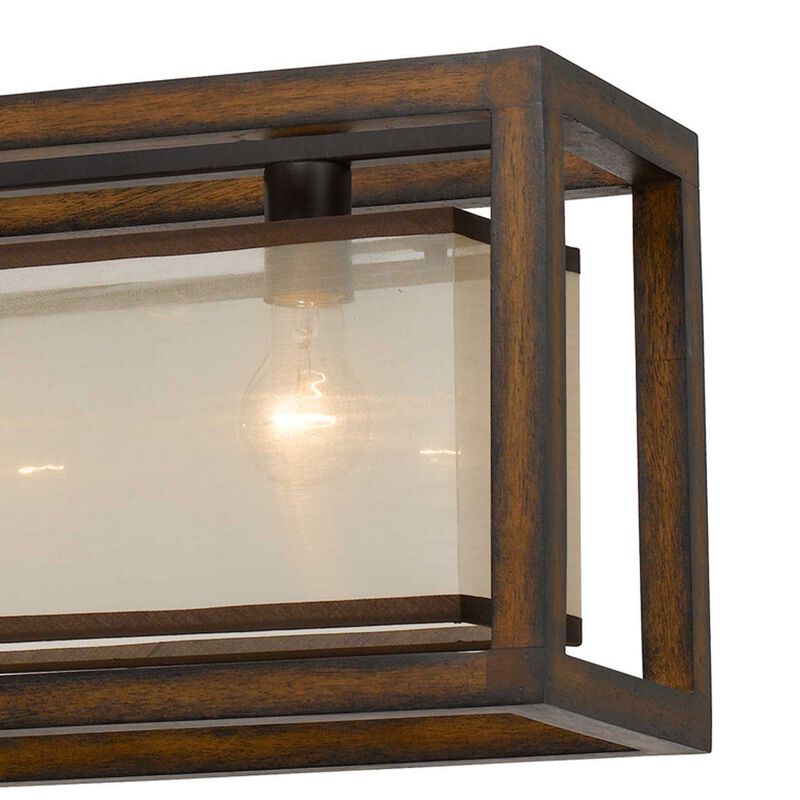 Wooden Open Rectangular Frame Chandelier with Dual Chain, Brown-Benzara