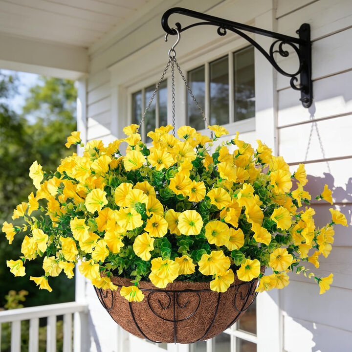 Yellow Artificial Hanging Morning Glory Flowers UV Resistant Outdoor Garden