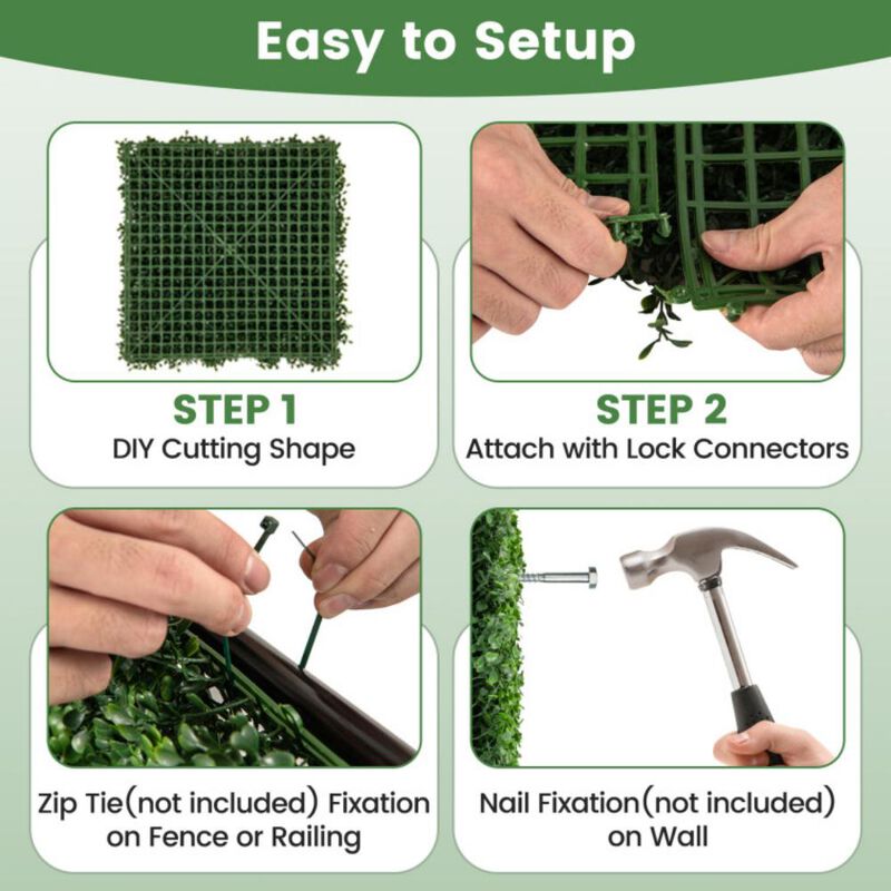 Hivvago 12 Pieces 20 x 20 Inch Artificial Boxwood Wall Panels with Insertable Branches