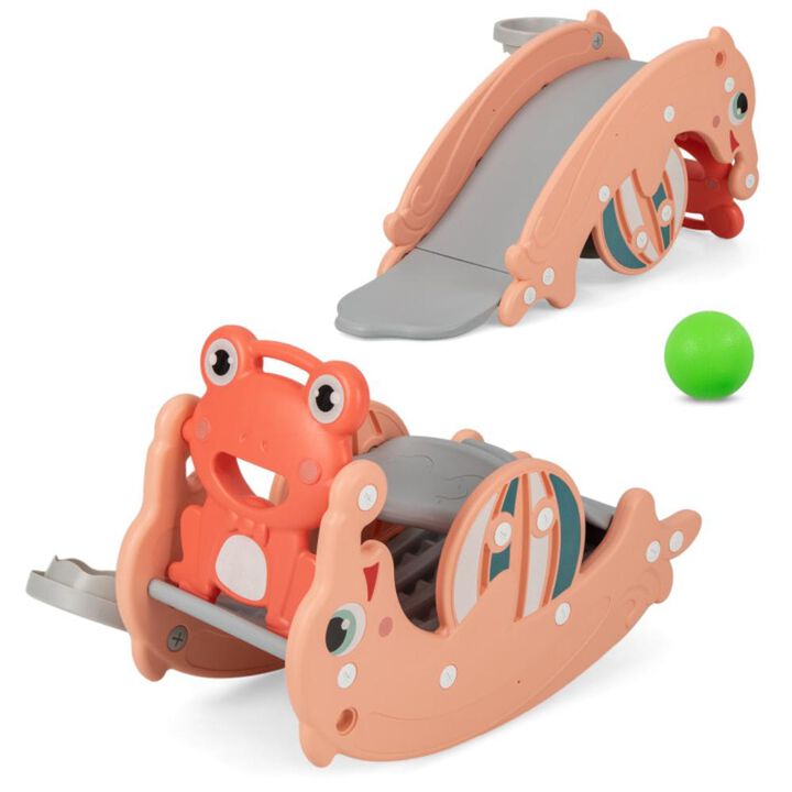 Hivvago 3-in-1 Kids Slide Rocking Horse Set Convertible Toddler Slide with Basketball Hoop