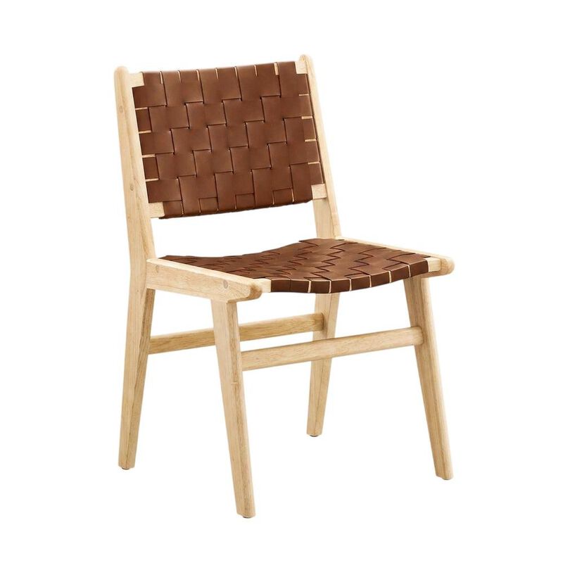 Leather-Upholstered Wood Dining Side Chairs, Walnut Black, Set of 2 image number 1