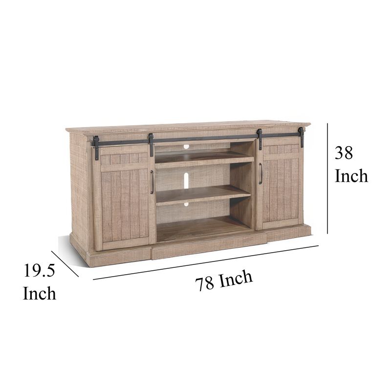 Desy TV Media Entertainment Console, Barn Doors, 78 Inch Brown