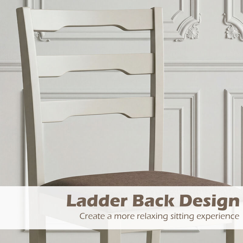 Set of 4 Upholstered Kitchen Chairs with Wooden Legs Linen Look Dining Room Chair Set-Ivory image number 6