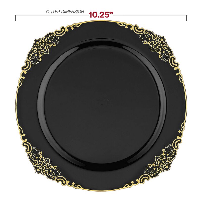 Black with Gold Fancy Round Plastic Dinnerware Value Set (60 Sets) image number 2