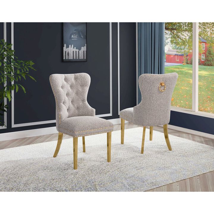 Best Quality Furniture Gray Boucle Fabric And Silver Base Side Chairs (Set Of 2)