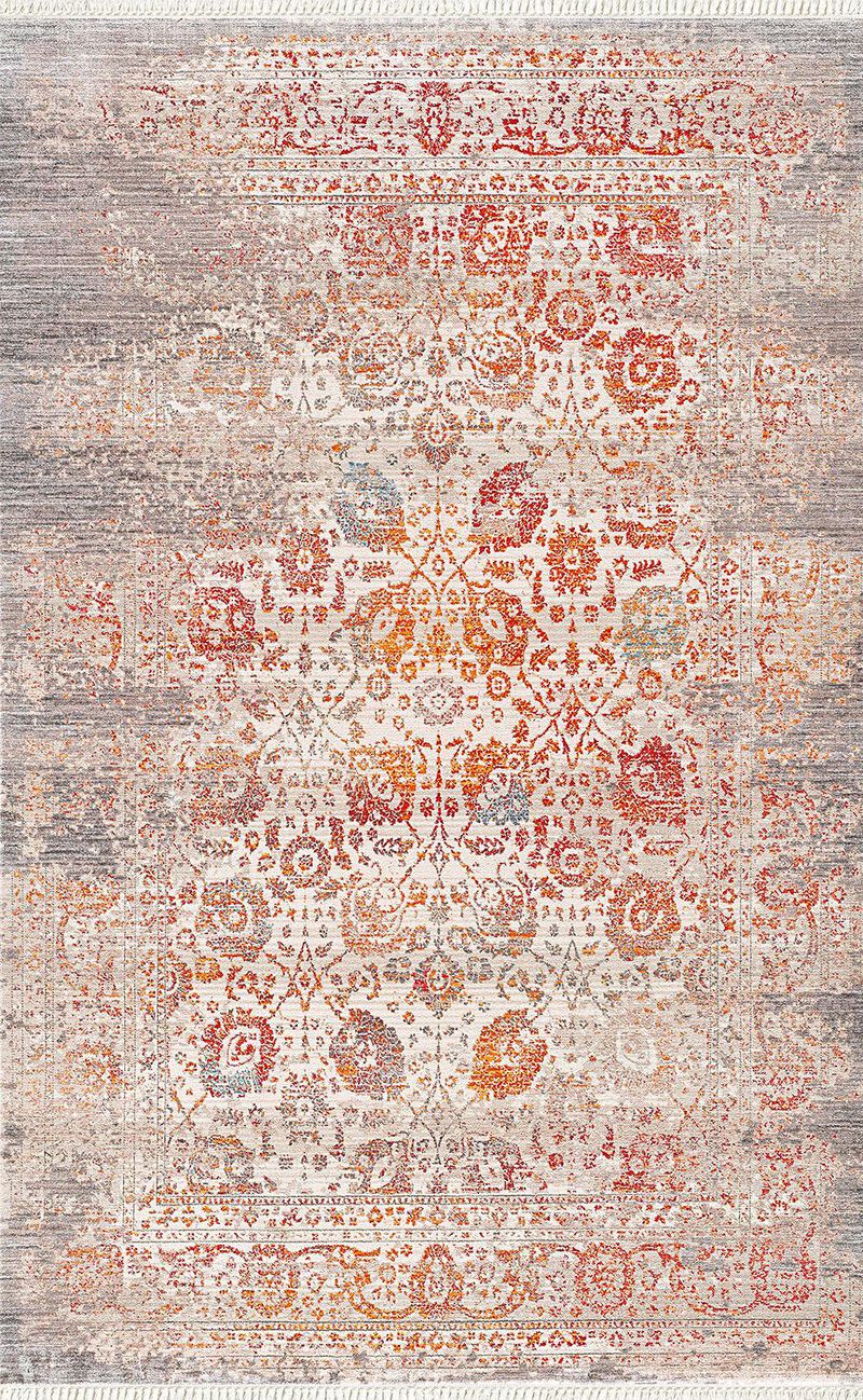 HomeRoots Floral Distressed Area Rug With Fringe image number 0