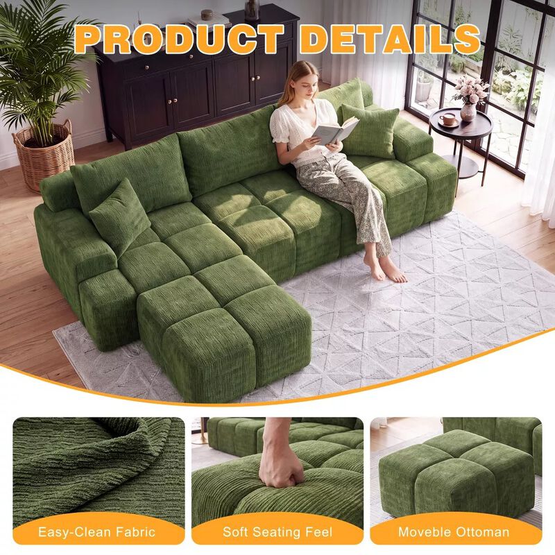 Vipbear 122" L Shaped Modular Sectional Sofa with Ottoman Oversized Deep Seat Comfy Chenille Fabric image number 4
