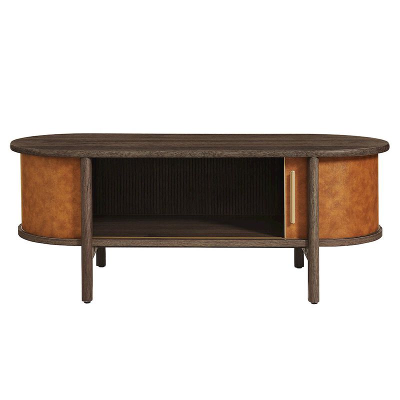 Coralie Curved Vegan Leather Oval Coffee Table image number 6