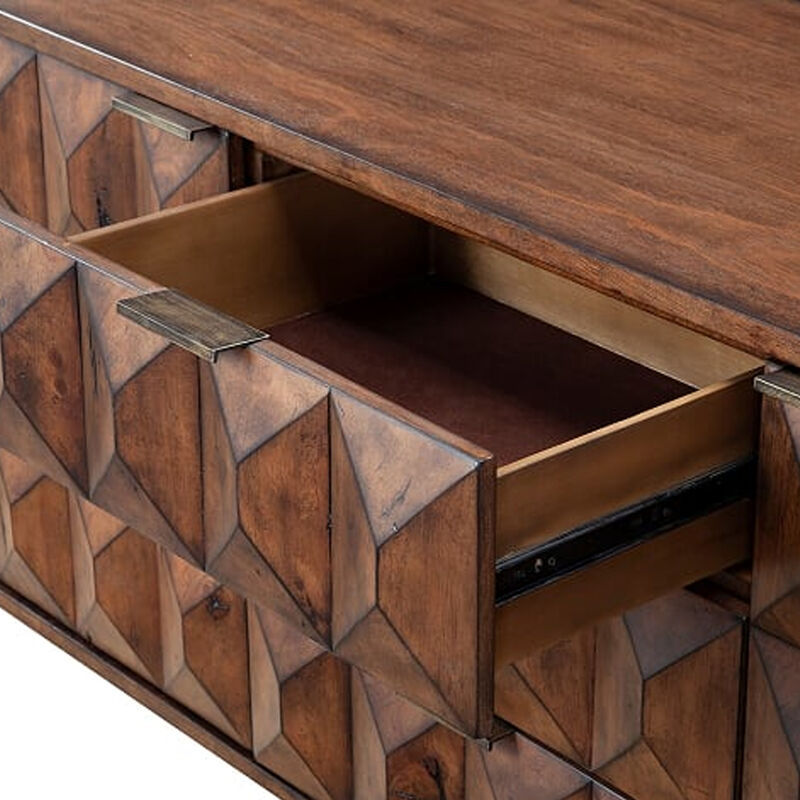 6 Drawer Dresser with Honeycomb Design and Metal Legs, Brown image number 2