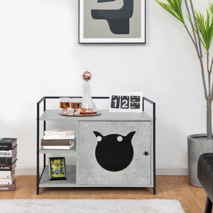 Enclosure Hidden Litter Furniture Cabinet with 2-Tier Storage Shelf