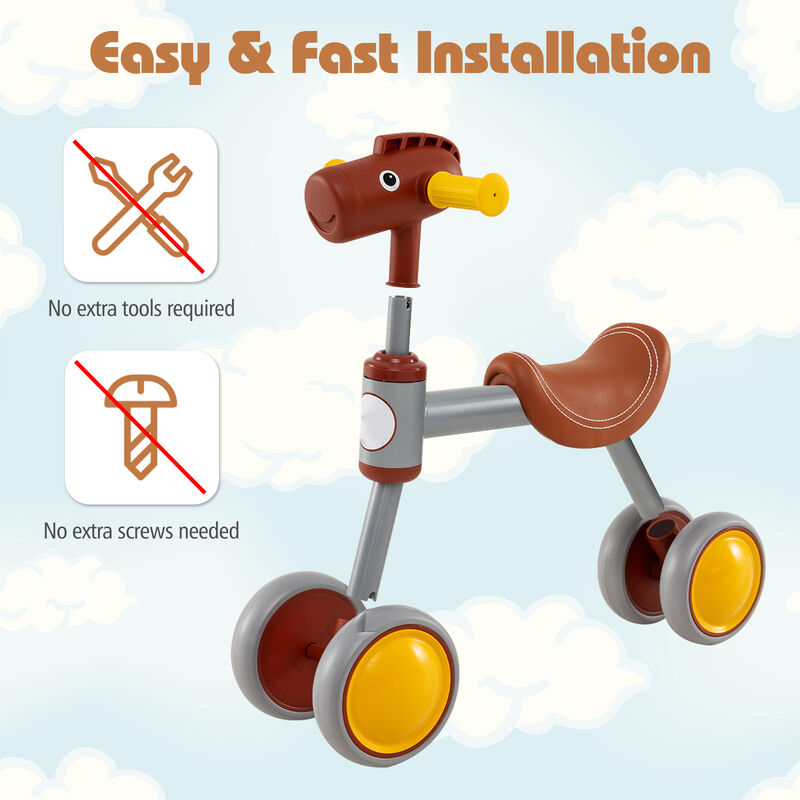 Baby No Pedal Balance Bike with 4 Wheels for Indoor Outdoor Riding Fun-Brown image number 3