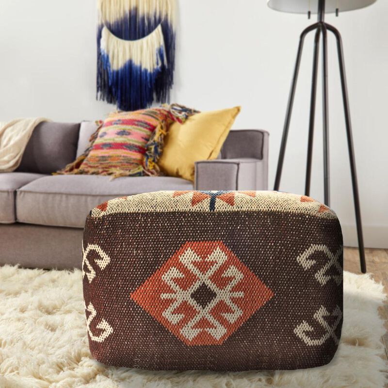 Hivvago 18 Inch Brown Tribal Pouf Ottoman