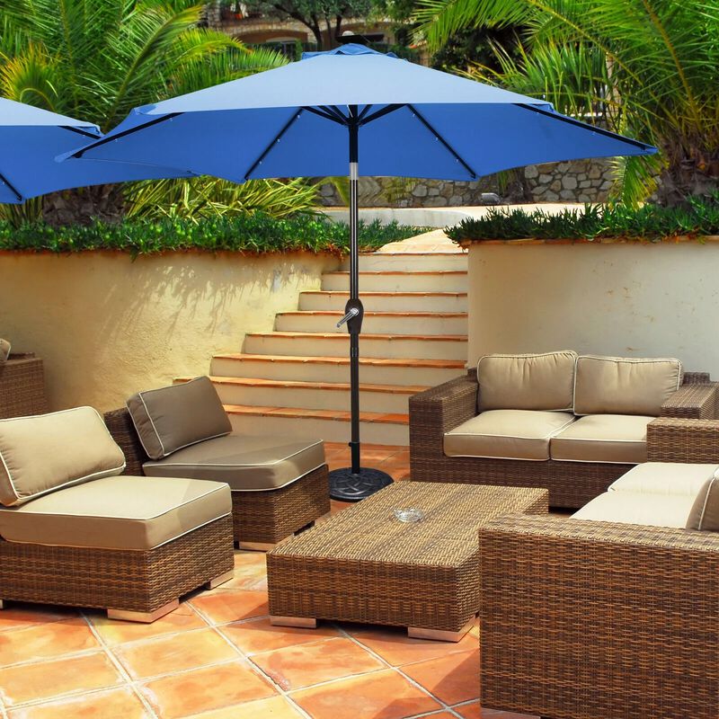 Mondawe 9 Feet Solar LED Lighted Patio Market Umbrella with Tilt Adjustment without Base