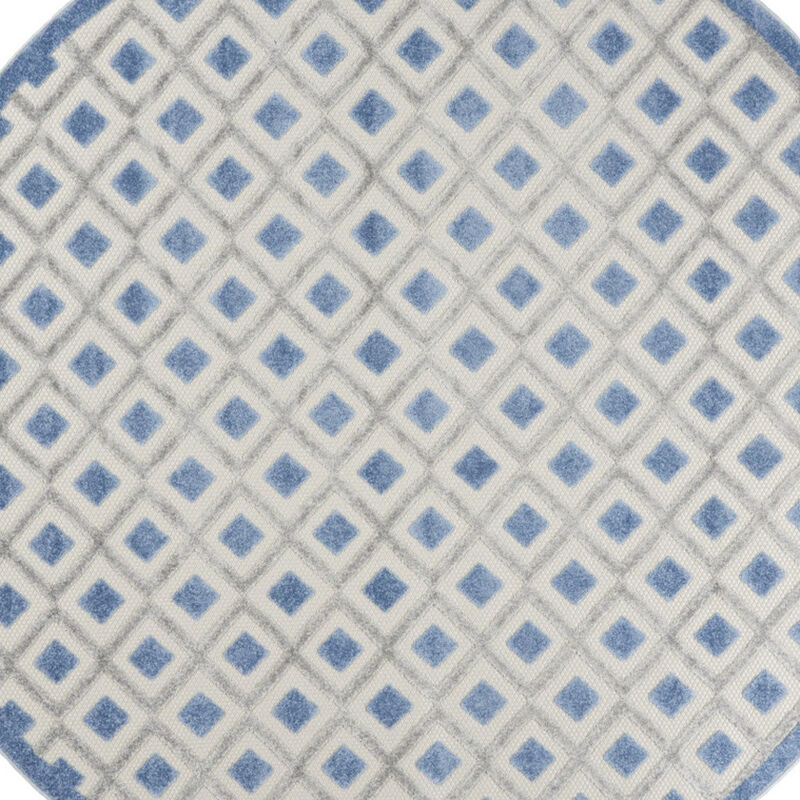 HomeRoots 8' Blue And Gray Round Geometric Indoor Outdoor Area Rug image number 4