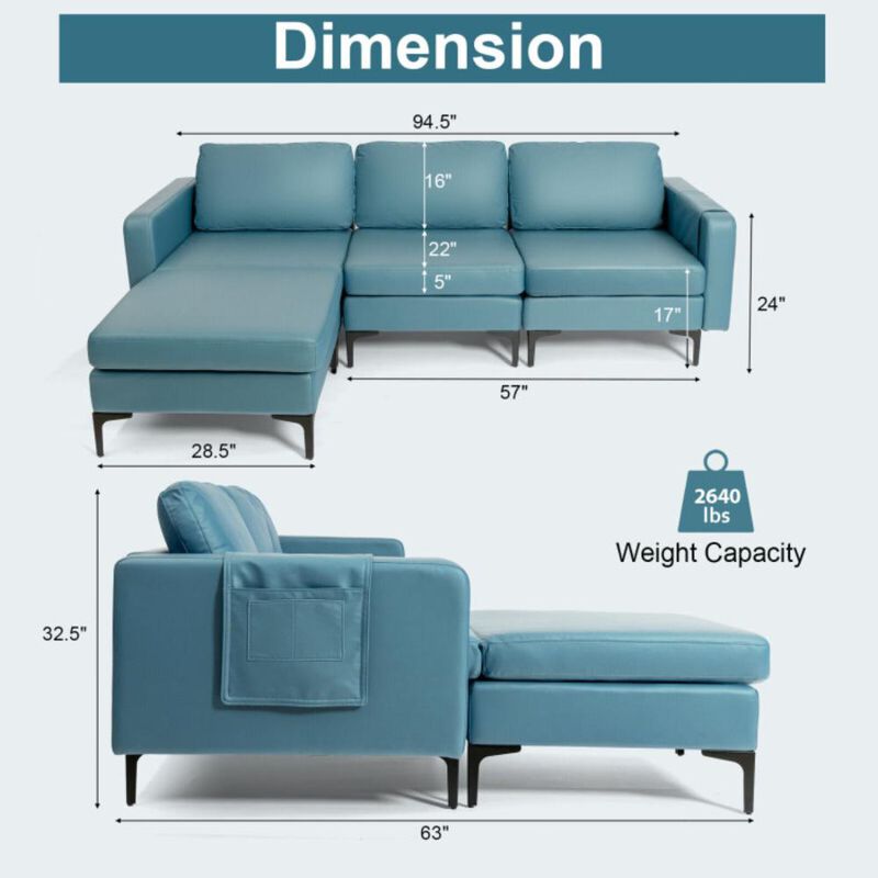 Hivvago Modular L-shaped Sectional Sofa with Reversible Chaise and 2 USB Ports