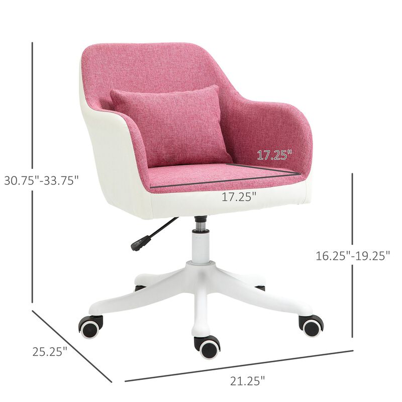 Mid-Back Ergonomic Massage Office Chair, 360 Degree Swivel Task Chair with 2-Point Lumbar Massage, USB Power, and Adjustable Height, Pink image number 3