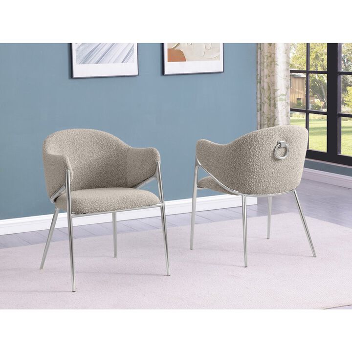 Best Quality Furniture Gray Boucle Fabric Side Chairs With Silver Base