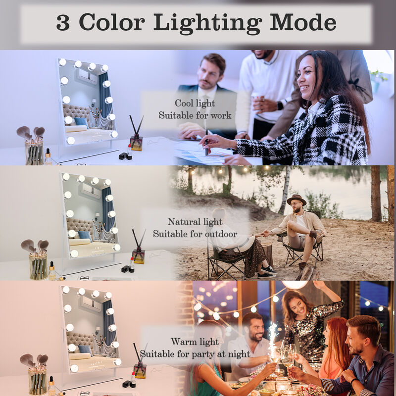 12''*16'' Hollywood makeup vanity mirror 12 LED Bulbs With Buletooth Wireless Charging