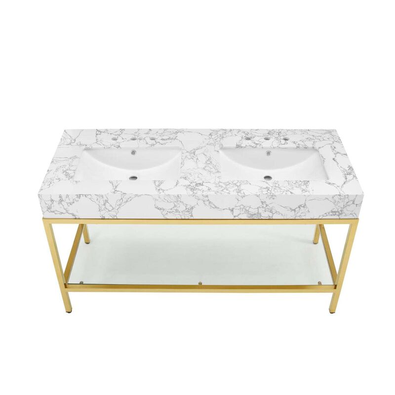 Modway EEI-4001-GLD-WHI Kingsley Bathroom Vanity, 60 Inch, Gold image number 4