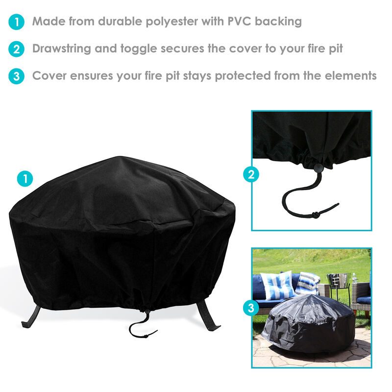 Sunnydaze Heavy-Duty PVC Round Outdoor Fire Pit Cover - Black